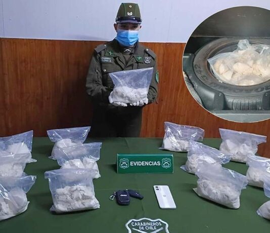 Carabineros detiene a conductor con más de 12 kilos de cocaína en Collipulli